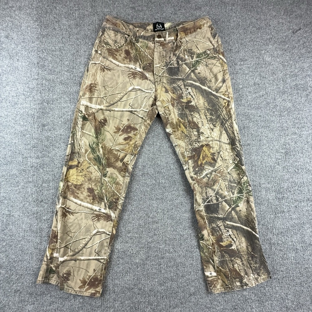 Realtree Pants Mens 36x32 Brown Camo Relaxed Fit Hunting Denim ST5161-C3